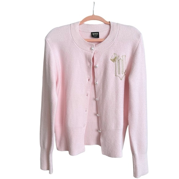 WICKED Paul Tazewell Glinda Powder Pink Cardigan Sweater Pearl Button Fairycore - Picture 1 of 16